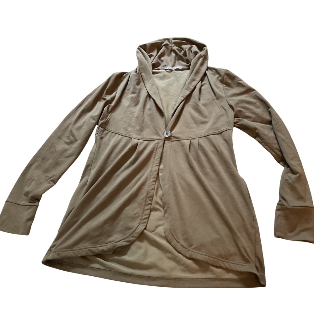 Athleta Women Olive Green Hooded Button Wrap Cardigan Empire Waist Pleated S